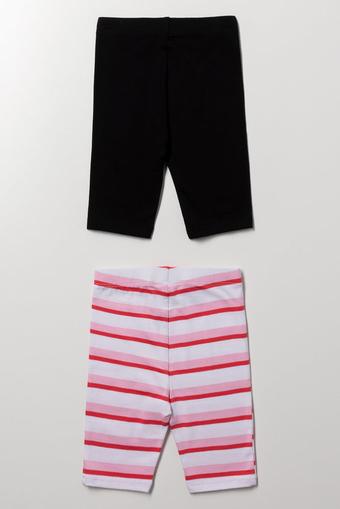 Girls Striped And Black Leggings (2)