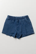 Pleated Denim Shorts