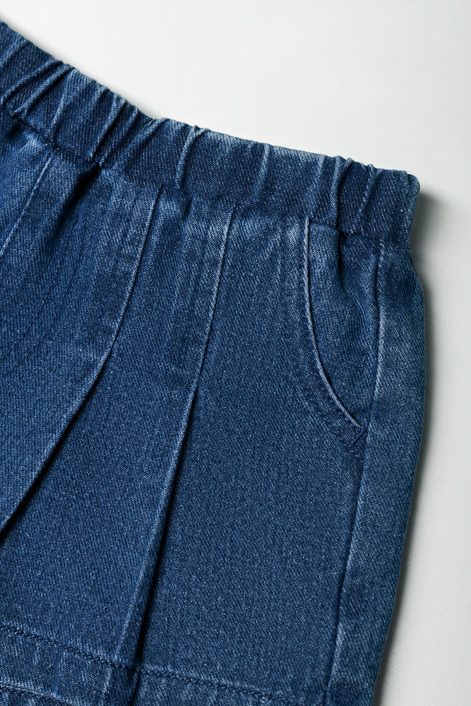 Pleated Denim Shorts (1)