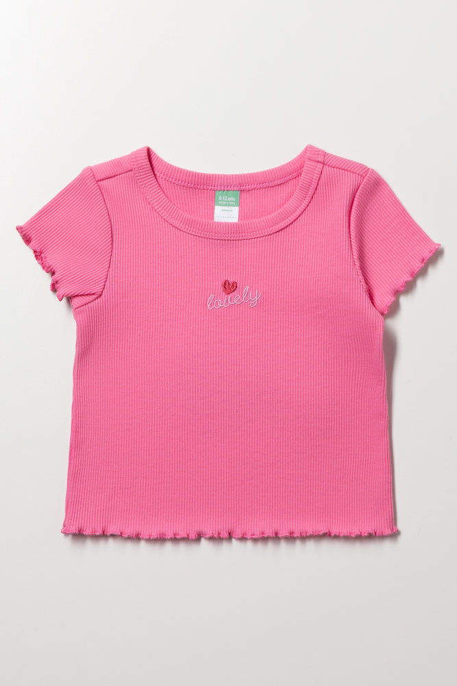 Pink Lovely Ribbed Baby T-Shirt
