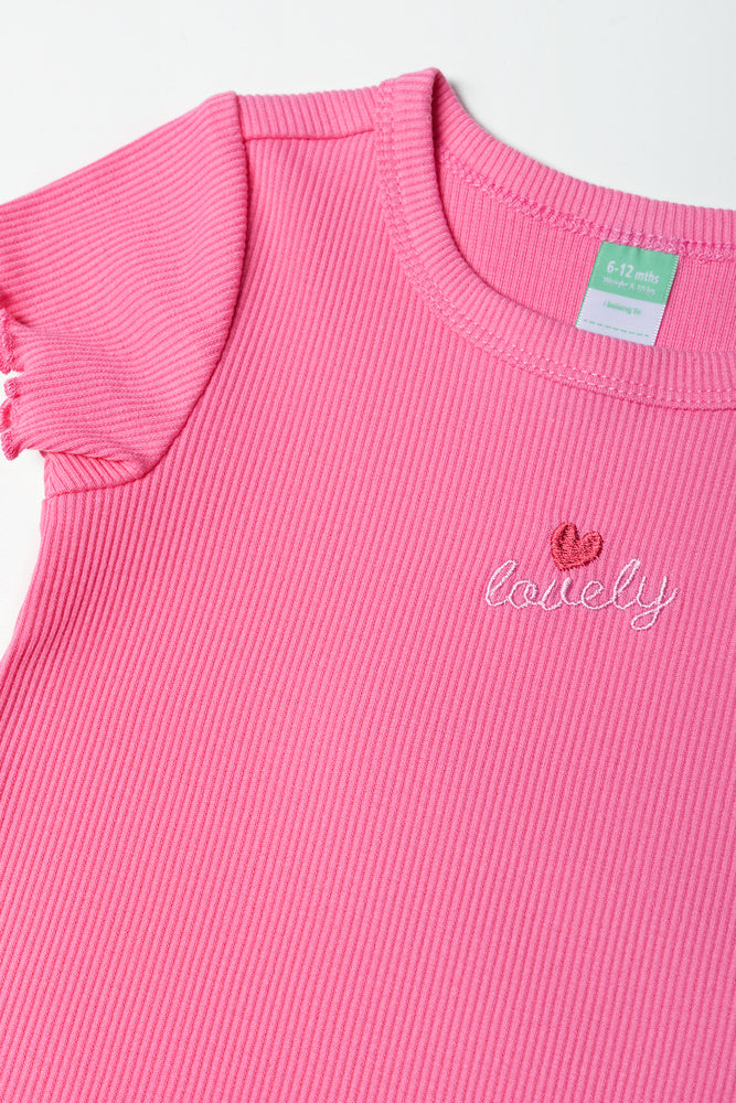 Pink Lovely Ribbed Baby T-Shirt (1)