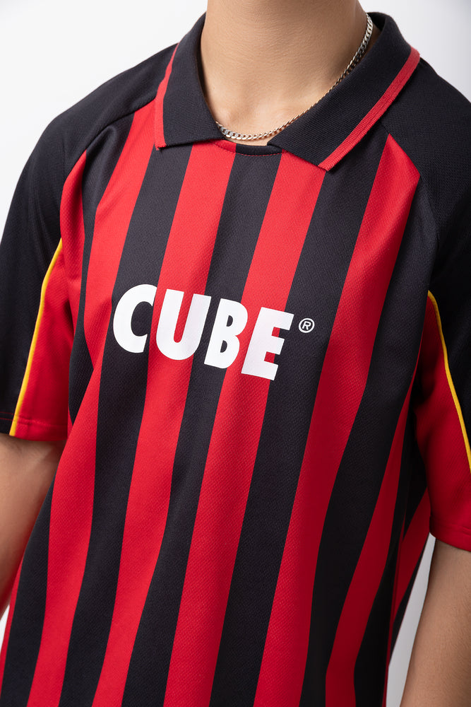 Red Black Striped Soccer T-Shirt (3)