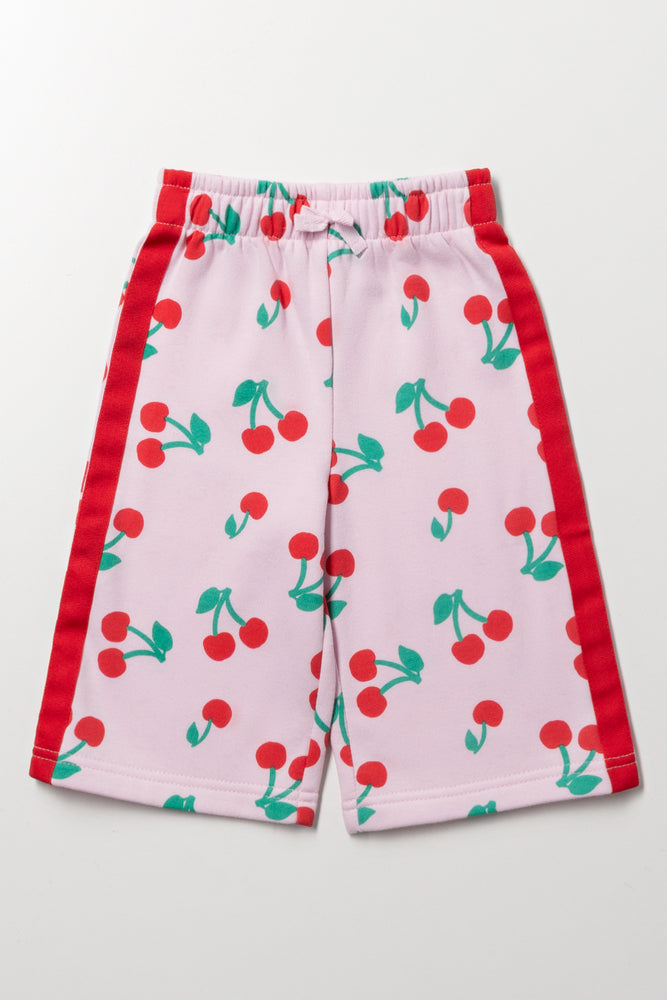 Cherry Print Wide Leg Trackpant Pink