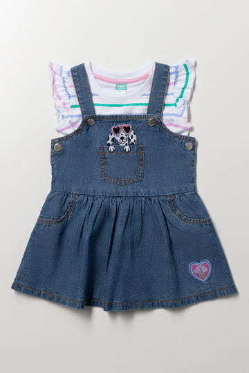 Girls Denim Pinafore Dress Set