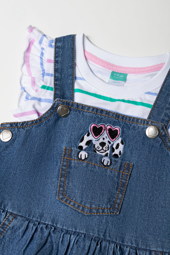 Girls Denim Pinafore Dress Set (1)