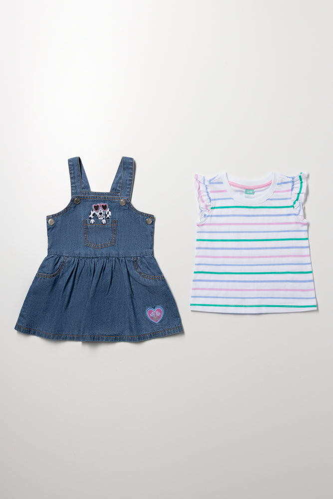 Girls Denim Pinafore Dress Set (2)