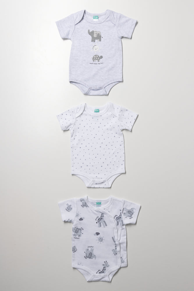 3 Pack Short Sleeve Body Vests Safari White