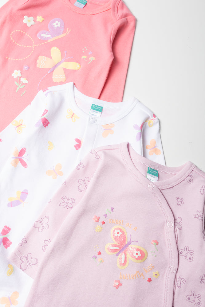 3 Pack Butterfly Print Sleepsuits (1)