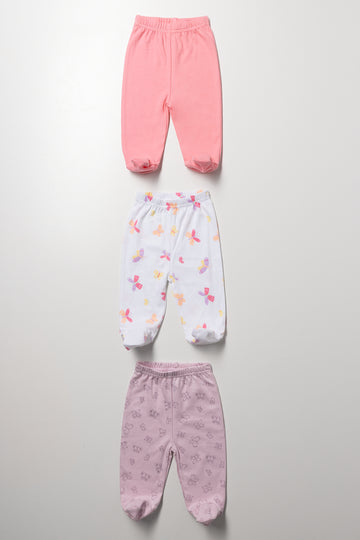 3 Pack Leggings Pink & White