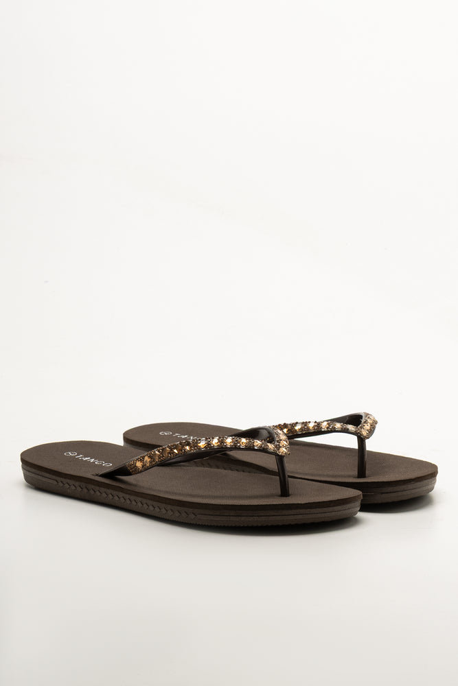 Diamante Flip Flops Brown