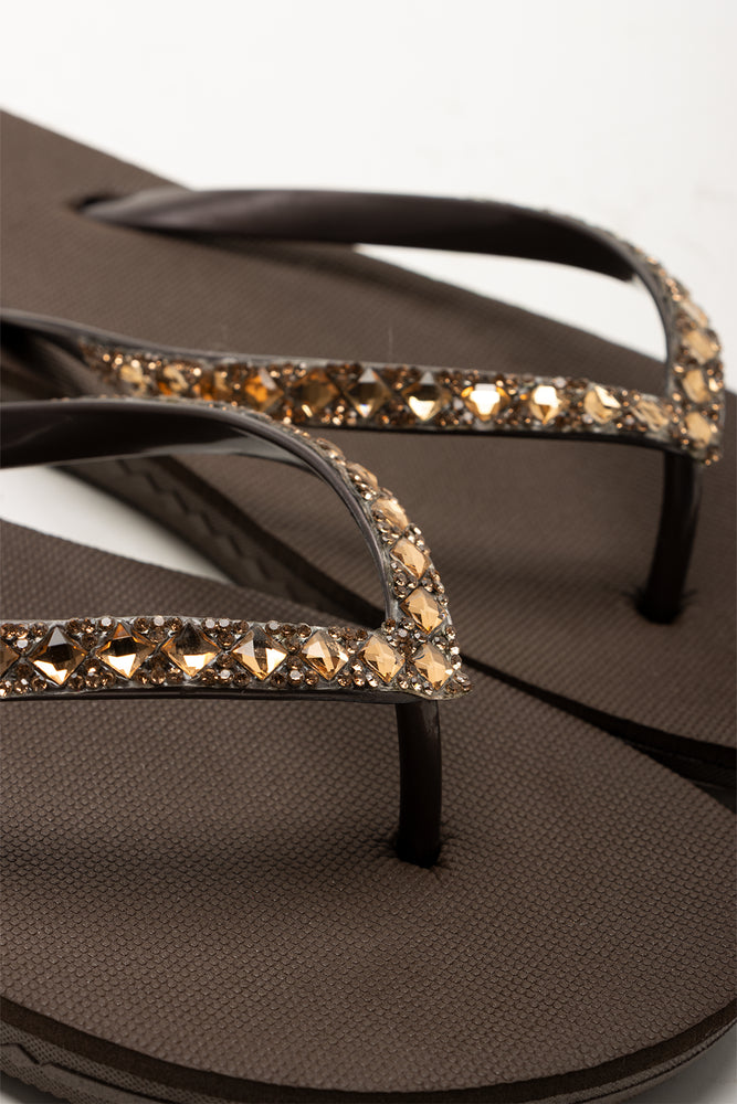 Diamante Flip Flops Brown (2)