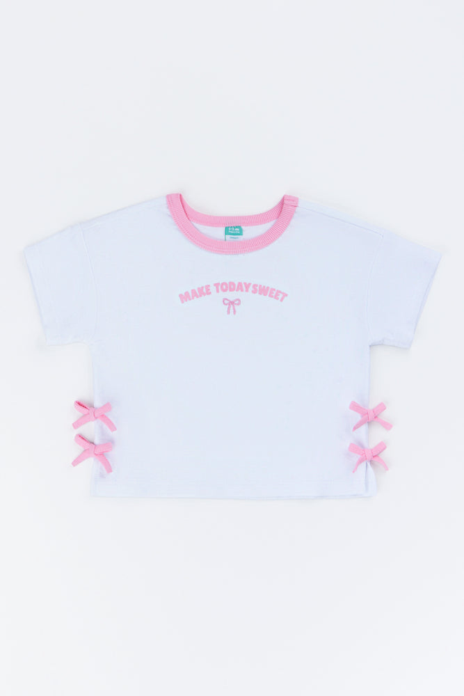 White Bow Detail Fashion T-Shirt