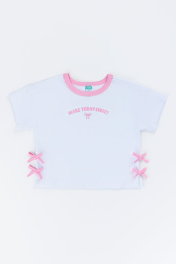 White Bow Detail Fashion T-Shirt