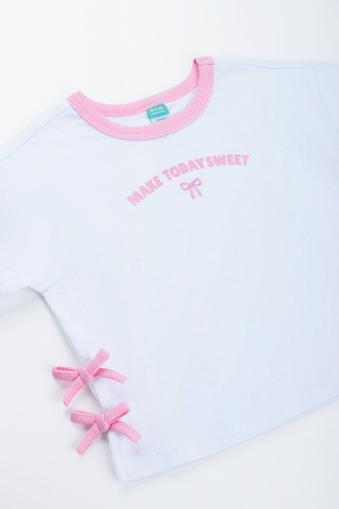 White Bow Detail Fashion T-Shirt (1)