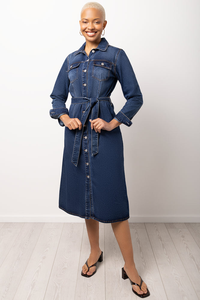 Long Sleeve Denim Shirtdress Mid Wash | Dresses & Jumpsuits