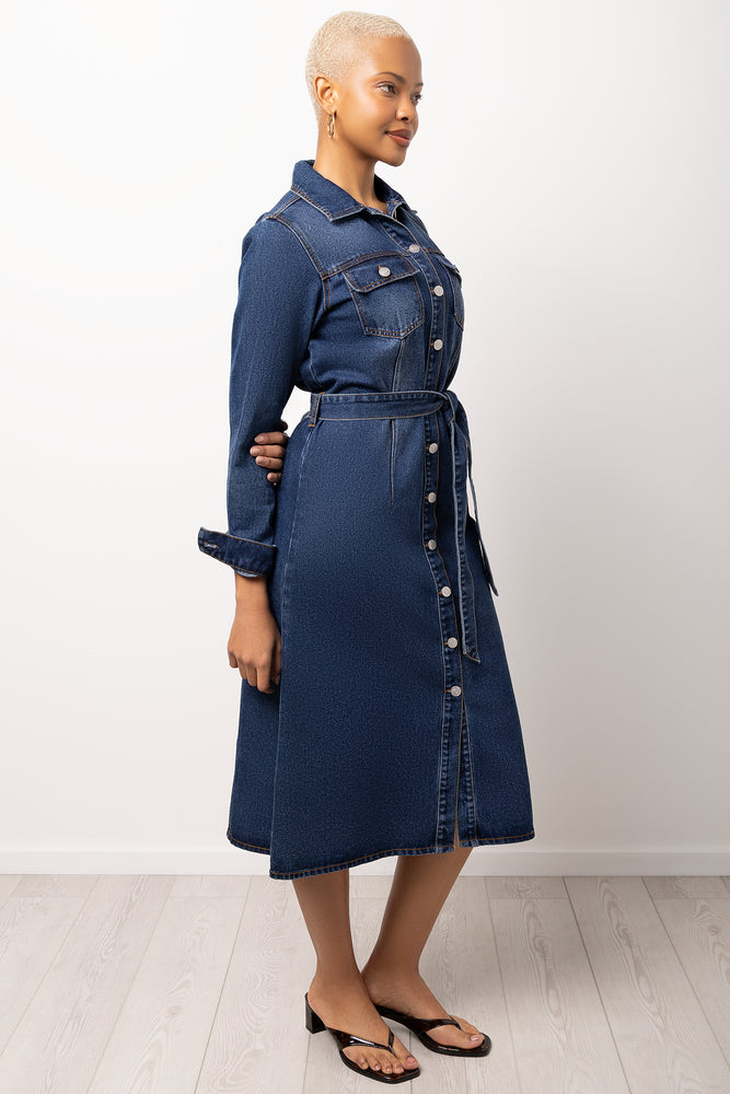 Long Sleeve Denim Shirtdress Mid Wash (1)