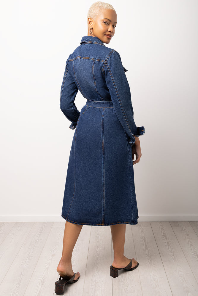 Long Sleeve Denim Shirtdress Mid Wash (2)