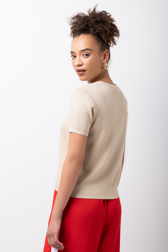 Lurex Short Sleeve Crew Neck Knitwear Gold (2)