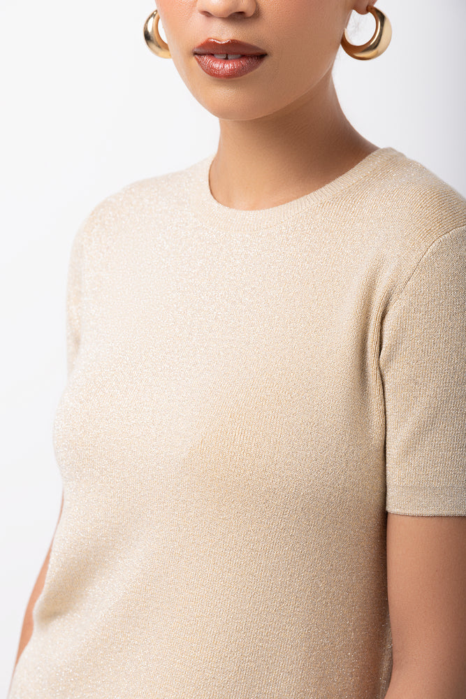 Lurex Short Sleeve Crew Neck Knitwear Gold (3)