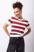 Stripe Ballerina Sleeve Crew Neck Knitwear White And Red