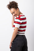 Stripe Ballerina Sleeve Crew Neck Knitwear White And Red (2)