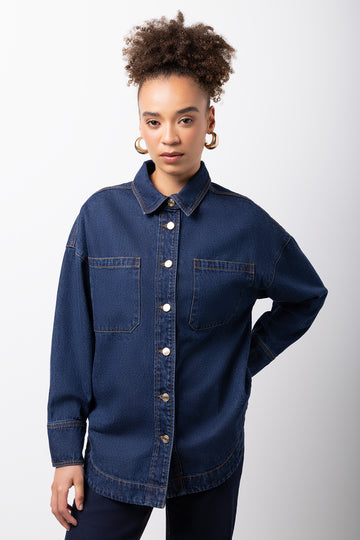 Long Sleeve Denim Shirt Blue