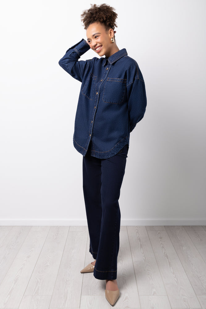 Long Sleeve Denim Shirt Blue (1)