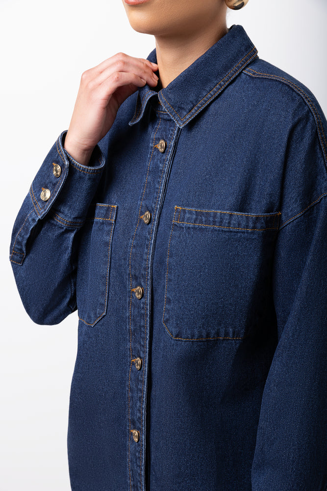 Long Sleeve Denim Shirt Blue (3)