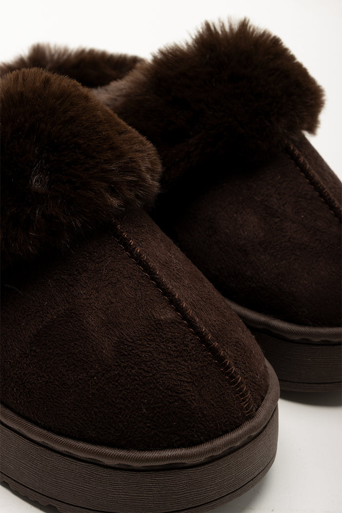 Fur Platform Slippers Brown (2)