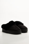 Fur Platform Slippers Black