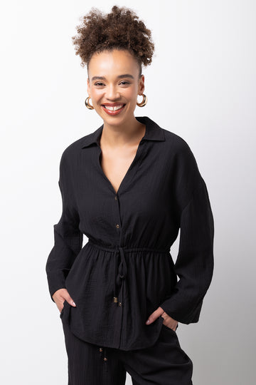 Black Crinkle Long Sleeve Shirt