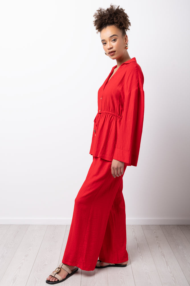 Long Sleeve Crinkle Kimono Red (1)
