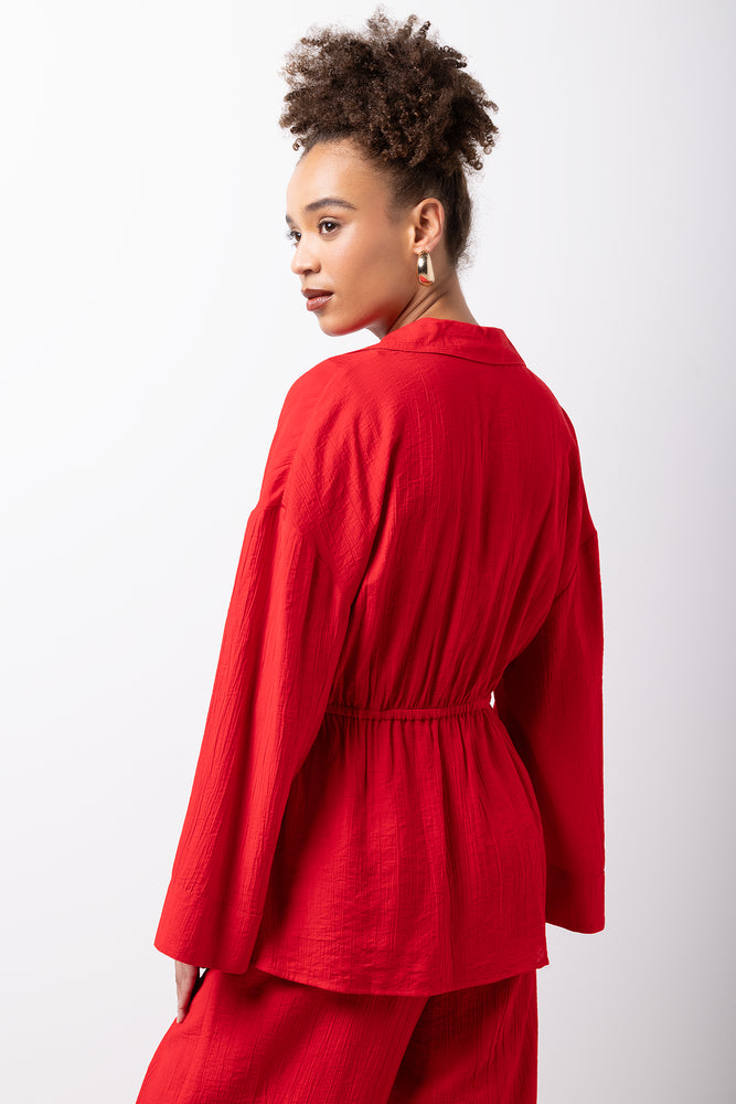 Long Sleeve Crinkle Kimono Red (2)