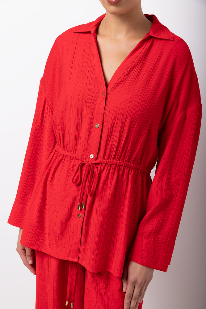 Long Sleeve Crinkle Kimono Red (3)