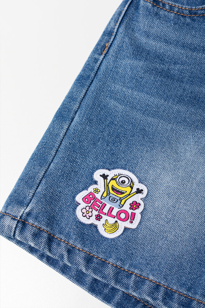 Blue Minions Embroidered Denim Shorts (2)