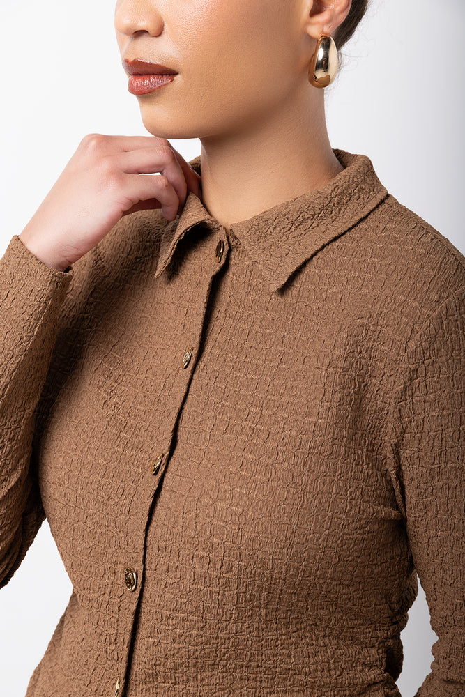 Mocha Texture Collared Lounge Set (3)