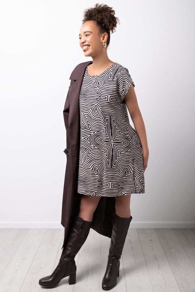Geometric Print Dress Brown (1)