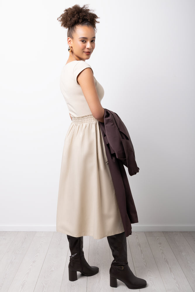 Stone Elastic Waist Combo Dress (2)