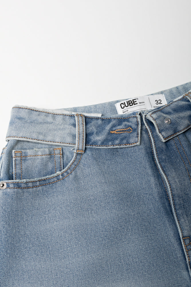 Light Blue High Rise Ripped Barrel Jeans (1)