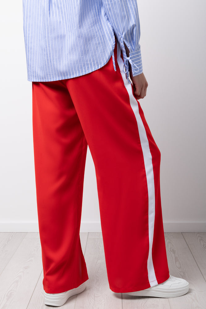 Red Relaxed Contrast Stripe Pants (2)