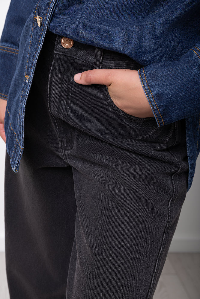 Black Washed Barrel Leg Jeans (3)