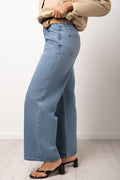 Wide Leg Jeans with Belt Mid Wash (1)