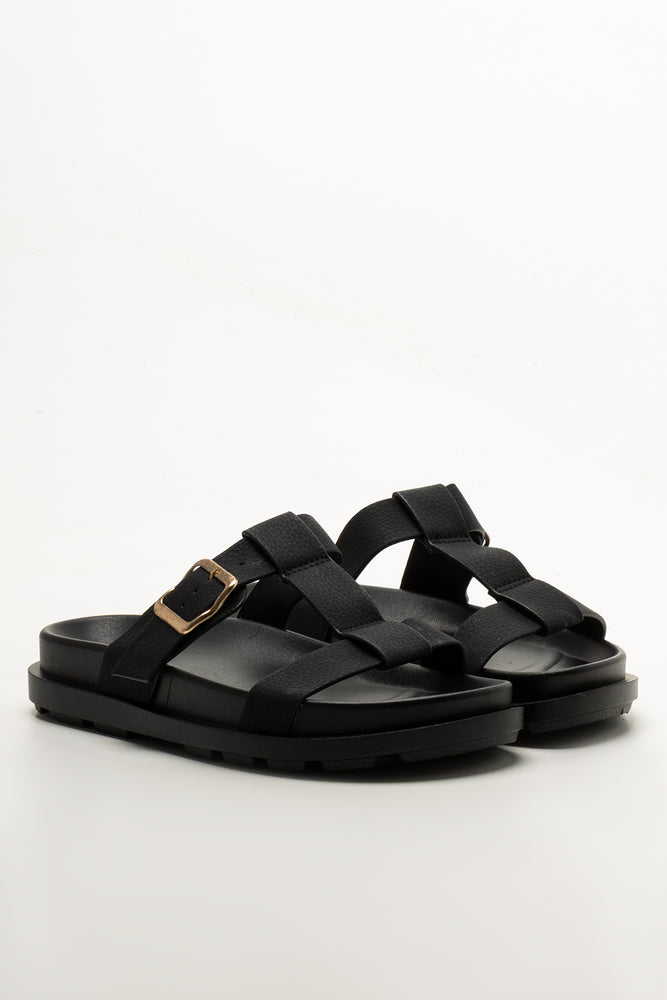 T-Bar Buckle Sandals Black