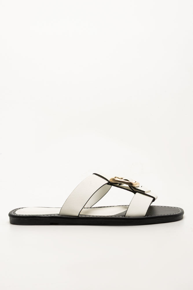 T-Bar Buckle Mule White (1)