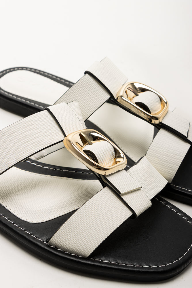 T-Bar Buckle Mule White (2)