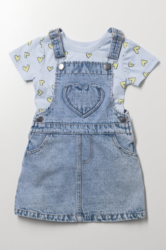 Heart Denim Pinafore Set Blue