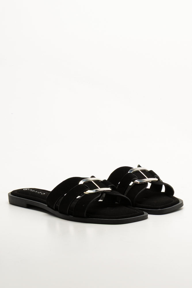 Metal Trim Mule Sandals Black