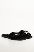 Metal Trim Mule Sandals Black