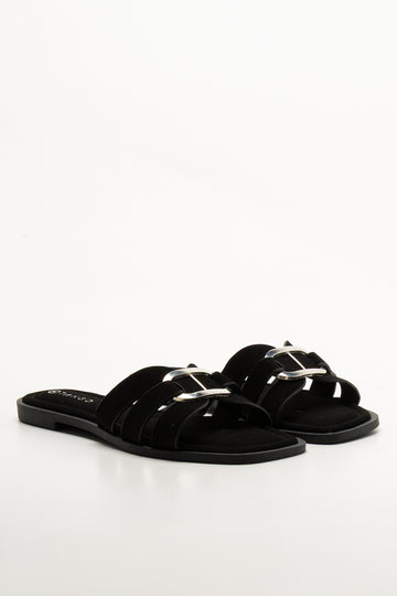 Metal Trim Mule Sandals Black