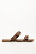 Double Buckle Mule Sandals Brown (1)